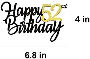 Happy 52nd Birthday Cake Toppers Glitter 52nd Anniversary Cake Topper 52 Years Loved Bday Decorations 52 Gold Birthday Cake Decorations Fifty-two Party Supplies for Women Men(Black Gold)