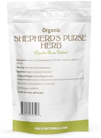 Halo Naturals Organic Shepherd's Purse Herb Cut & Sifted, 4 Ounces (Capsella bursa pastoris) USDA Certified | Resealable Pouch| Packaged in The USA
