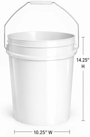5-Gallon Bucket with Airtight Lid – Made in USA, Food Grade BPA Free Plastic, Heavy Duty Multi-Use, Metal Handle with Grip, Stackable Storage – White, 1 Pack