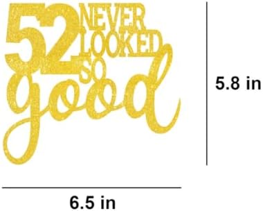 52 Never Looked So Good Cake Toppers Gold Glitter, Happy 52nd Birthday Cake Decorations Cheers to 52 Years Party Decor, Fifty-two Year Old Theme Birthday Anniversary Party Supplies