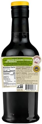 Mazzetti Organic Label Balsamic Vinegar of Modena PGI, 8.45 Fl Oz, Light & Balanced, Perfect for Dipping, Soups, Salads, Grilled Vegetables, USDA Organic, Crafted in Italy