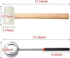 Coconut Opener Tools with Hammer, Super Safe & Easy to Open Young Coconuts Tool, Food Grade Stainless Steel Coconut Opener Set, Rubber Mallet with Handle(White)