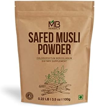 MB Herbals Pure Safed Musli Powder 100 Gram | 3.5 oz Chlorophytum borivilianum | White Musli | Svet Musli Powder