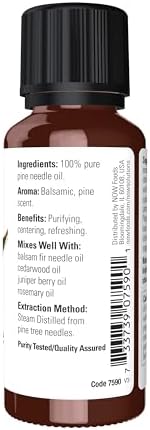 NOW Essential Oils, Pine Needle Oil, Purifying Aromatherapy Scent, Steam Distilled, 100% Pure, Vegan, Child Resistant Cap, 1-Ounce