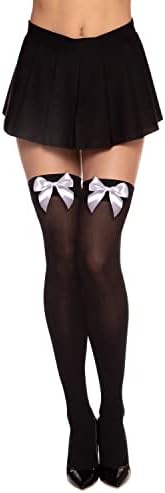 Dreamgirl Women's Sheer Thigh High Stocking With 2 Sets of Bows (Fuchsia/Black)