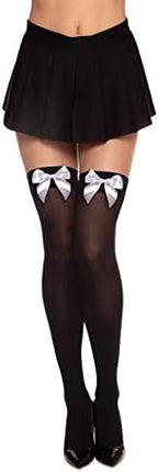 Dreamgirl Women's Sheer Thigh High Stocking With 2 Sets of Bows (Fuchsia/Black)