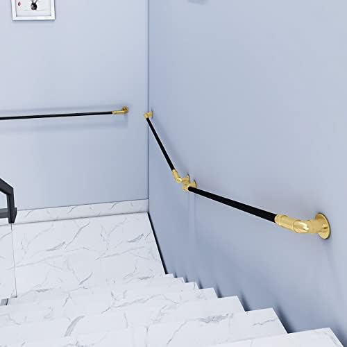 4FT Pipe Iron Hand Railing, Sturdy Safety Staircase Handrails Wall Mount, Industrial Iron Railing, Stair Handrail for Indoor Outdoor Stairs Deck Loft Porch, Non-Slip and Rust
