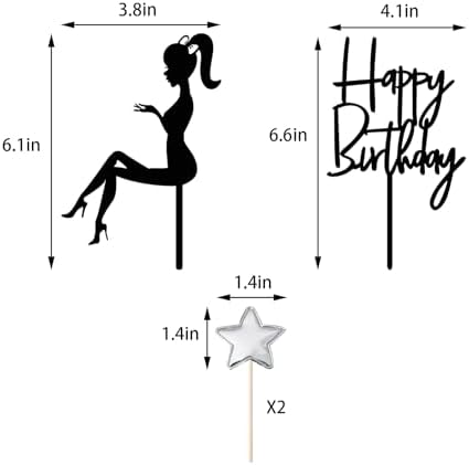 Elegant lady Happy Birthday Cake Topper Queen Birthday Cake Topper Acrylic Durable Cake Party Decoration High Heels Lady Girl/Women Party Cupcake toppers