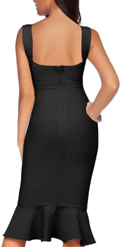 Shoulder Strap Sleeveless Fishtail Midi Bandage Dress for Women Bodycon Club Party Evening Dresses
