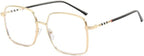 Oversized Square Metal Reading Glasses Women, Large Anti Blue Light Computer Reader, Anti Eyestrain Eyewear