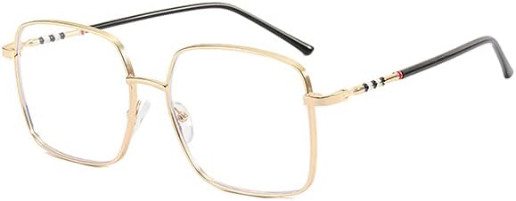 Oversized Square Metal Reading Glasses Women, Large Anti Blue Light Computer Reader, Anti Eyestrain Eyewear