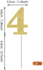 Rsstarxi 36 Pack 4th Birthday Cupcake Toppers Gold Glitter Number 4 Cupcake Picks Fourth Birthday Cake Decorations for Cheers to 4 Years Anniversary Party Decorations
