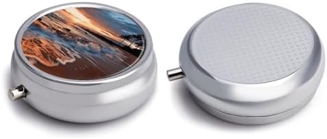 Beach Maui Hawaii Sunset Sea Waves Clouds Pill Box,3 Compartments Round Small Pills Case Moisture-Proof Portable Pill Container for Travel Vitamins Fish Oil Supplements
