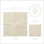 100 Pack Cocktail Napkin 2-Ply Scalloped Edged Dessert Napkins Folded 5 x 5 Inches Disposable Napkins for Dinner Wedding Birthday Party Bridal Anniversary Reception Event (Milky-White)
