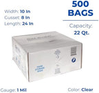 Inteplast PB100824 22 qt Capacity, 24" Length x 10" Width x 8" Gusset, Food and Utility Poly Bag (Case of 500)