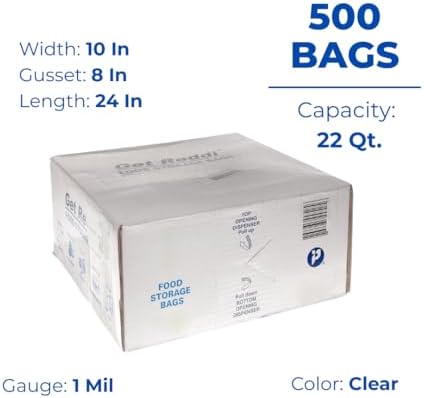 Inteplast PB100824 22 qt Capacity, 24" Length x 10" Width x 8" Gusset, Food and Utility Poly Bag (Case of 500)