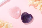 YATOJUZI 2PCS Thumb Worry Stone for Anxiety Healing Crystals Sets Amethyst Rose Quartz Heart Gemstone Pocket Stones Hand Carved Natural Crystal Stones Reiki Palm Stone for Meditation Gifts for Women