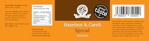 Nutural World - Crunchy Hazelnut and Carob spread 35 Oz (1kg) - Great Taste Award Winner
