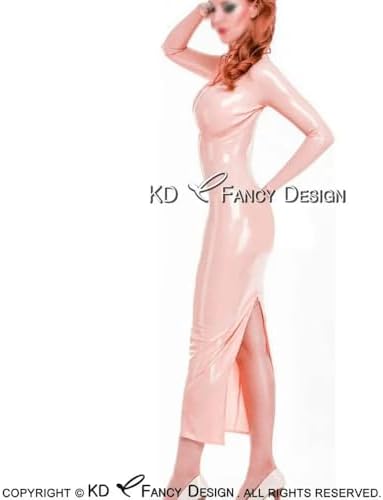 Pink Sexy Latex Dress with Two Zippers At Back Rubber Gown Bodycon Playsuit-Yellow-Male L