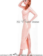 Pink Sexy Latex Dress with Two Zippers At Back Rubber Gown Bodycon Playsuit-Yellow-Male M