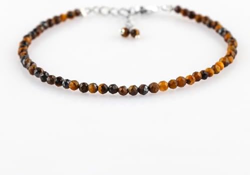 Natural Tiger Eye Crystals Bracelet, 3mm Best Grade Micro Cut Beads, Chakra Healing Gemstone Jewelry 8 inch