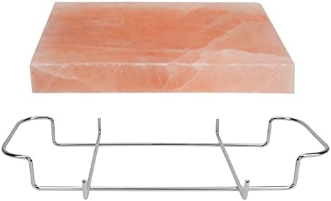 Himalayan Salt Block Cooking Plate with Metal Support, Food Grade Rock Salt Slab Stone 12" X 8" X 1.5" for Grilling, Cooking, Cutting and Serving, Gifts for Men, Women, Chefs & Cooks