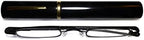 Ultra Slim and Lightweight Pocket Unisex Mini Reading Glasses +2.0 Black. Comes with free matching oval aluminium case with clip