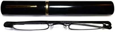 Ultra Slim and Lightweight Pocket Unisex Mini Reading Glasses +2.0 Black. Comes with free matching oval aluminium case with clip