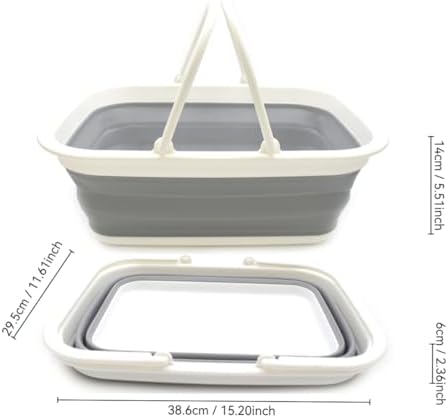 SAMMART SAMMART 9.2L (2.37Gallon) Collapsible Tub with Handle - Portable Outdoor Picnic Basket/Crater - Foldable Shopping Bag - Space Saving Storage Container (1, White/Grey)