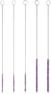 10" Tube Cleaning Brush Set, 5 Pack Small, Extra Long Nylon Straw Brushes with Flexible Handles for Bottles, Cleaning Straws, Pipe Cleaners, Keyboard, Glass, Guns, Detailing and Deep Cleaning, Purple