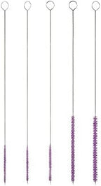 10" Tube Cleaning Brush Set, 5 Pack Small, Extra Long Nylon Straw Brushes with Flexible Handles for Bottles, Cleaning Straws, Pipe Cleaners, Keyboard, Glass, Guns, Detailing and Deep Cleaning, Purple