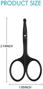 LIVINGO 3.75" Premium Nose Hair Scissors, Curved Safety Blades with Rounded Tip for Trimming Small Details Facial Hair, Ear Hair, Eyebrow (Black)