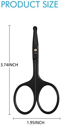 LIVINGO 3.75" Premium Nose Hair Scissors, Curved Safety Blades with Rounded Tip for Trimming Small Details Facial Hair, Ear Hair, Eyebrow (Black)
