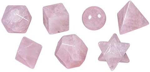 mookaitedecor 7 PCS Crystal Rose Quartz Platonic Solids Sacred Geometry Set, Polished Tumbled Stones with Merkaba Star Kit for Reiki Healing and Meditation