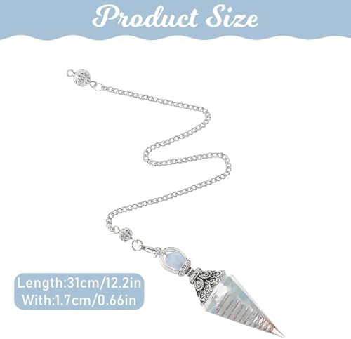 COMNICO Healing Crystal Pendulums, Aquamarine Spiritual Hexagonal Pointed Cone Resin Pendants with Chain, Divination Dowsing Tools Witchcraft Energy Balancing Accessories