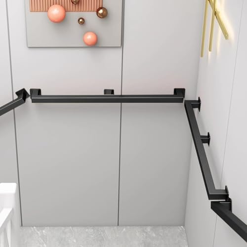 8FT Staircase Handrail for Indoor Stairs, Modern Hand Railings Grab Bar Kit with Black Finished, Non-Slip Wall Mount Decking Railings for Elderly and Children (Black, 8ft)
