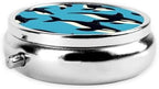 Cute Dolphin Pill Box Travel Sea Whale Coral Round Pill Organizer with 3 Compartments Metal Medicine Case for Vitamins Fish Oil and Supplements