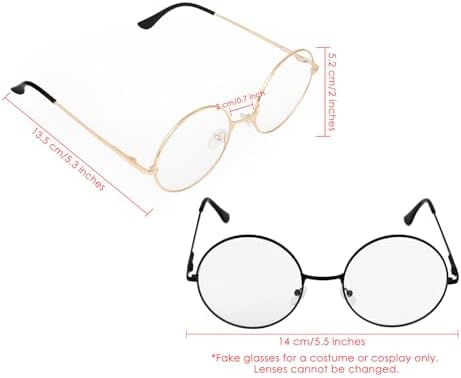 Big 2-Inch Clear Lens Round Glasses Set of 3 Cosplay Metal Frame Fake Circular Glasses Circle Eyeglasses for Adult Women Men