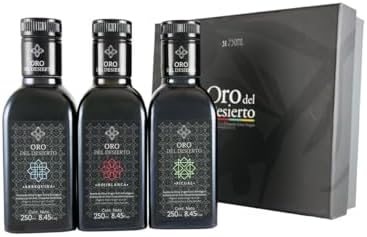 Oro del Desierto Monocultivar Set of Organic Spanish Extra Virgin Olive Oil - 2020 Harvest Arbequina Hojiblanca Picual - 3 x 0.25 Liter / 8.45 Ounce