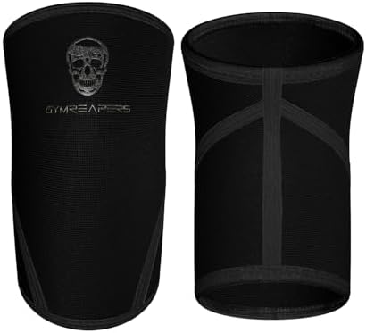 Gymreapers Knee Sleeves (1 Pair) With Gym Bag - IPF Approved - Knee Compression Sleeve Support for Squats, Weightlifting, and Powerlifting 7MM Neoprene Sleeves - 1 Year Warranty (Black/Black, Large)