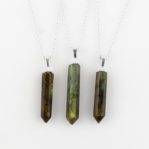 Pencil Pendant Necklace for Women |Natural Healing Crystal Hexagonal Point Reiki Chakra Pendant 15-25 Carat | 8–14 mm Stone | Silver Plated Chain 16+2 Inch Adjustable