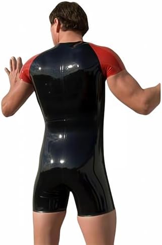 100% Latex Fitness Catsuit for Mens Sports Zipper One Piece Swimsuit Jumpsuit