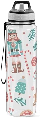 Christmas Nutcracker Water Bottle with Straw Lid 32oz Leakproof Clear Gym Water Bottles for Women Men Outdoor Sport Drinking