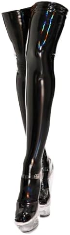 Black Leather Thigh High Stockings Shiny PU Elastic Shaping Leather Socks Over Knee