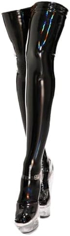 Black Leather Thigh High Stockings Shiny PU Elastic Shaping Leather Socks Over Knee
