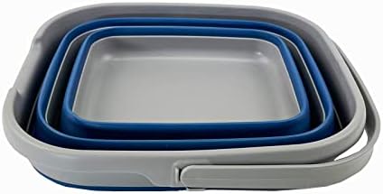 SAMMART 10L (2.6 Gallon) Collapsible Rectangular Handy Basket/Bucket (Grey/Mist Blue)