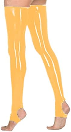 Lingerie PVC Stocking Open Toe Foot Stockings Faux Leather High Tube Dance Socks Thigh Highs Stock,Yellow,XL