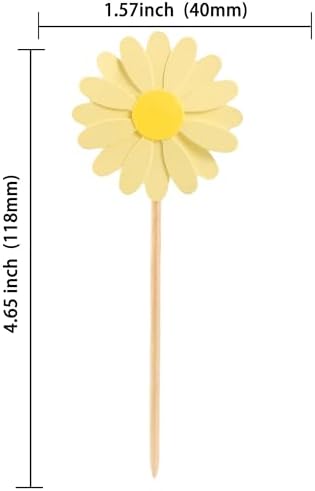 24Pcs Daisy Cupcake Toppers Daisy Flower Party Picks Spring Daisy Toothpicks Chrysanthemum Food Picks Girls Baby Shower Birthday Wedding Party Decorations Yellow