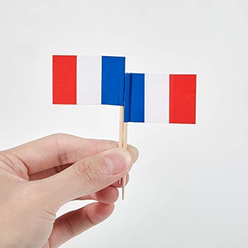 CYPS 100 Pcs France Mini Stick Cupcake Toppers - French Flag Toothpicks for Cake, Cocktail, Food Bar, Celebration Decoration