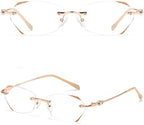 TERAISE Frameless Reading Glasses For Women With Blue Light Blocking,Fashion Diamond Cutting Rimless Eyeglasses